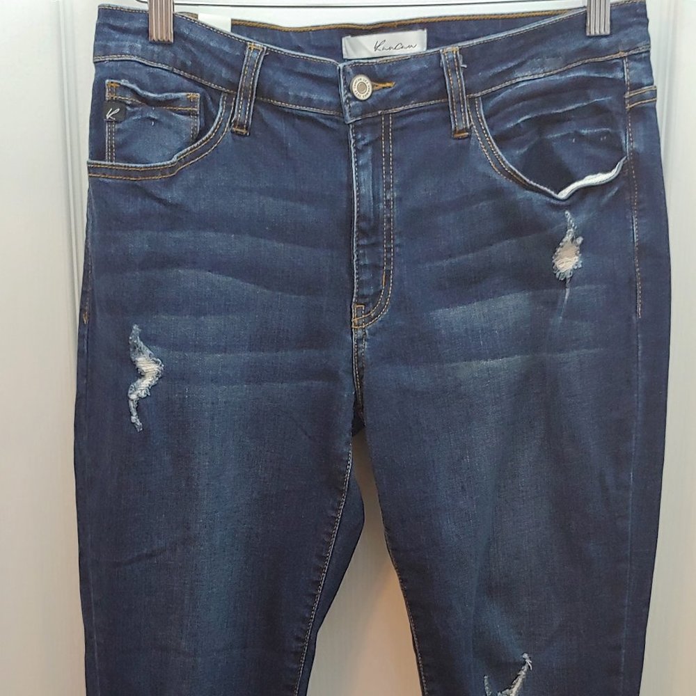 Kancan 30" Dark Wash Distressed Midrise Skinny